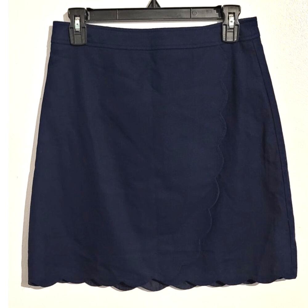 J Crew Scalloped A-line Faux Wrap Mini Skirt Blue 2